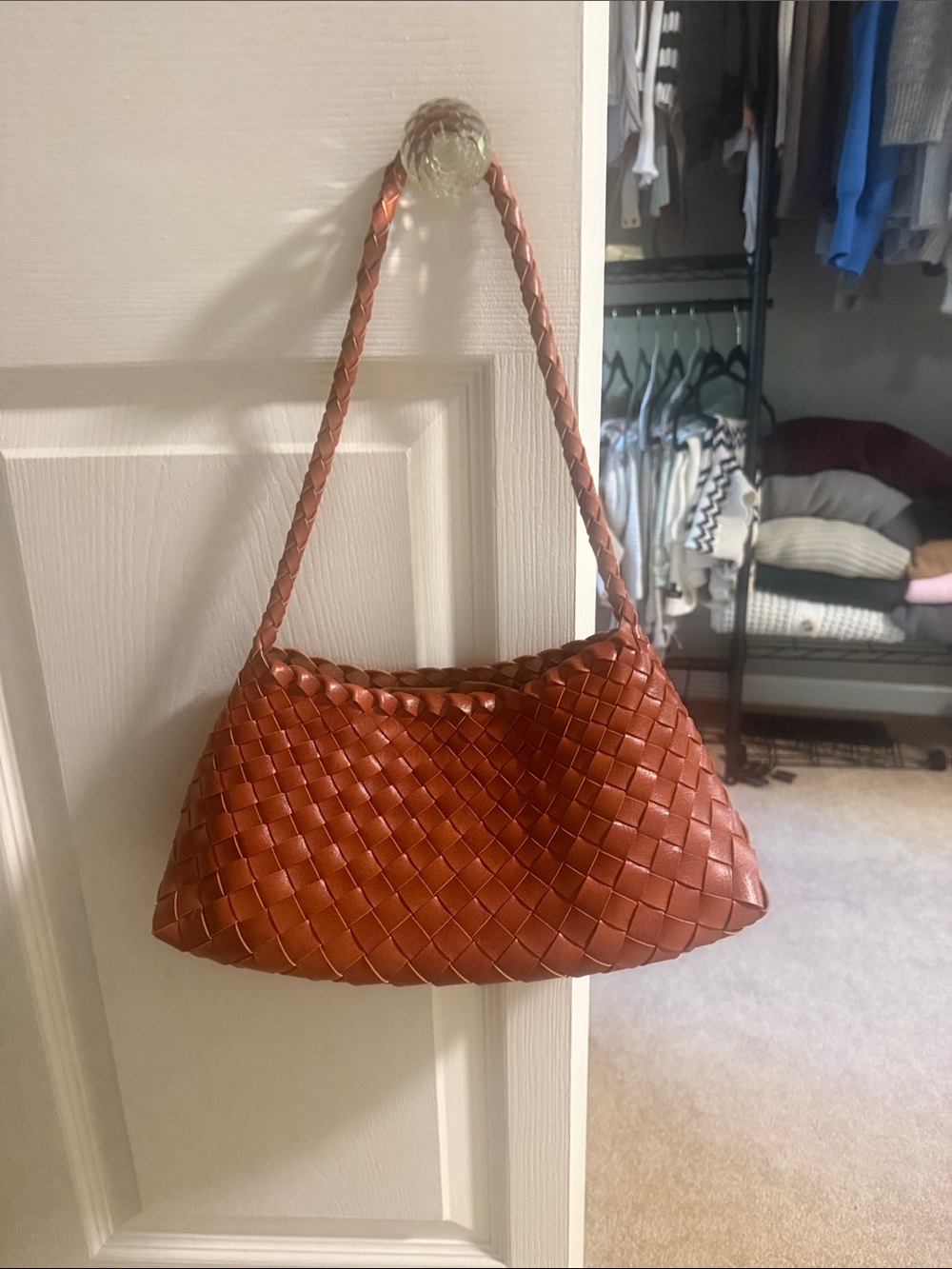 Woven Leather Shoulder Bag in Brown